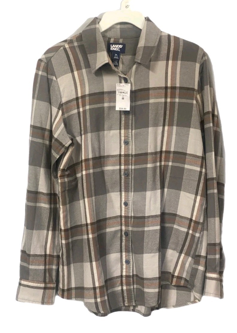 Lands End Womens Boyfriend Flannel, Rich Steel Multi-Plaid, S, M, NWT SHIPS FREE