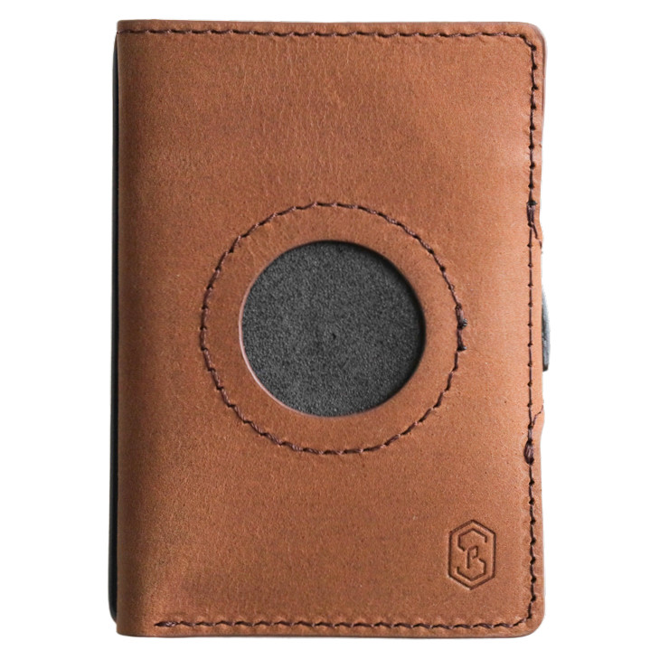 ZNAP RFID Blocking Slim Brown Leather Aluminum Wallet – 12 Card – Air Tag Pocket