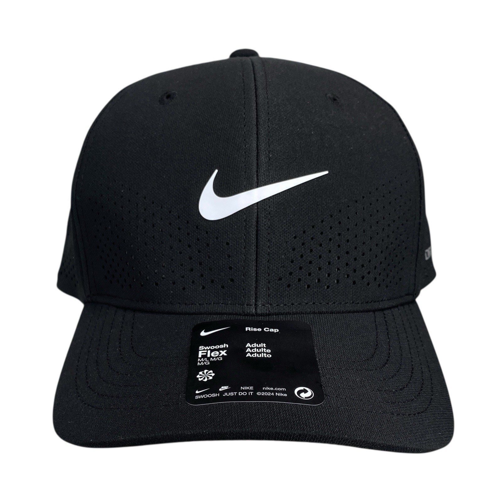 Nike Dri-FIT ADV Rise Structured Swoosh Flex Cap Hat Size M/L Black FB5633-010