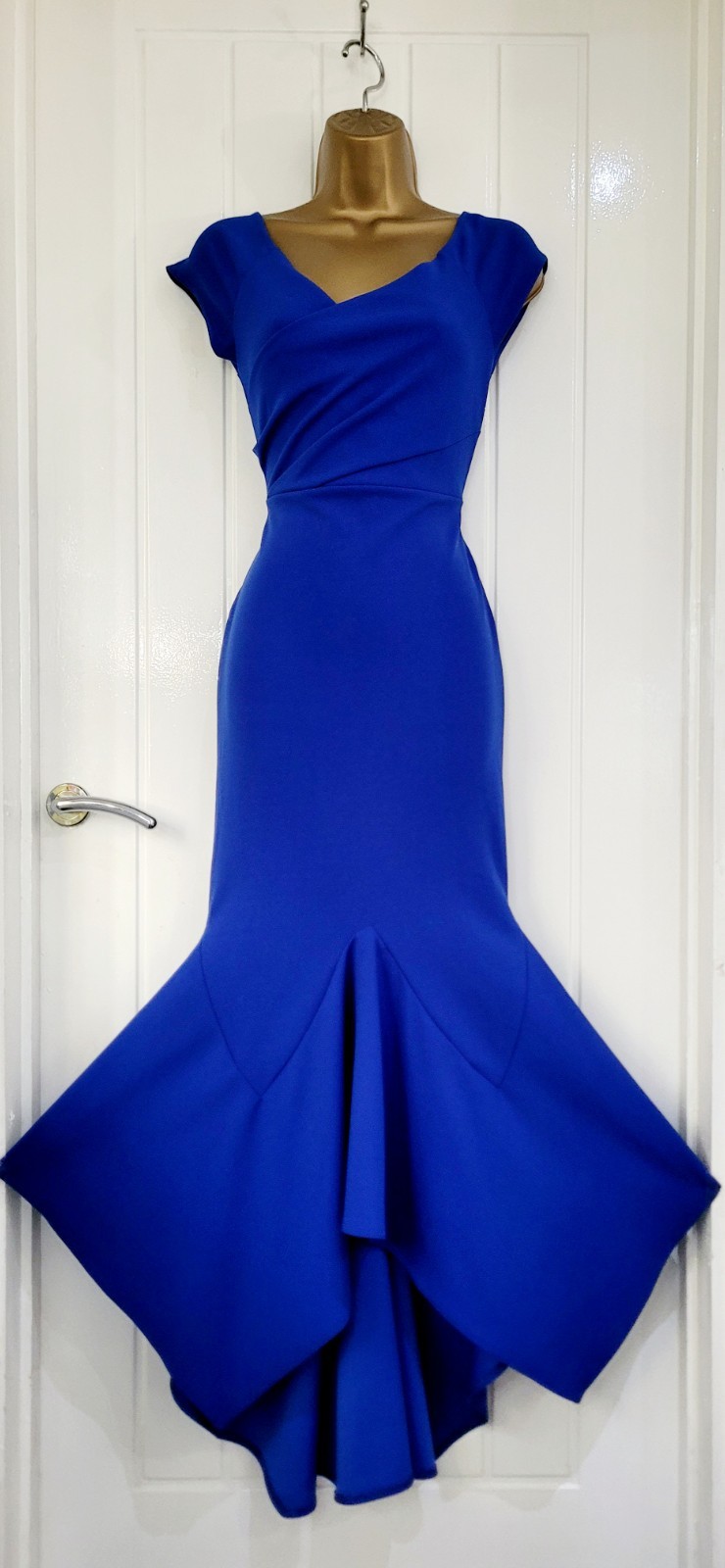 Quiz size UK 12 blue stretch fishtail evening cruise occasion formal dress VGC