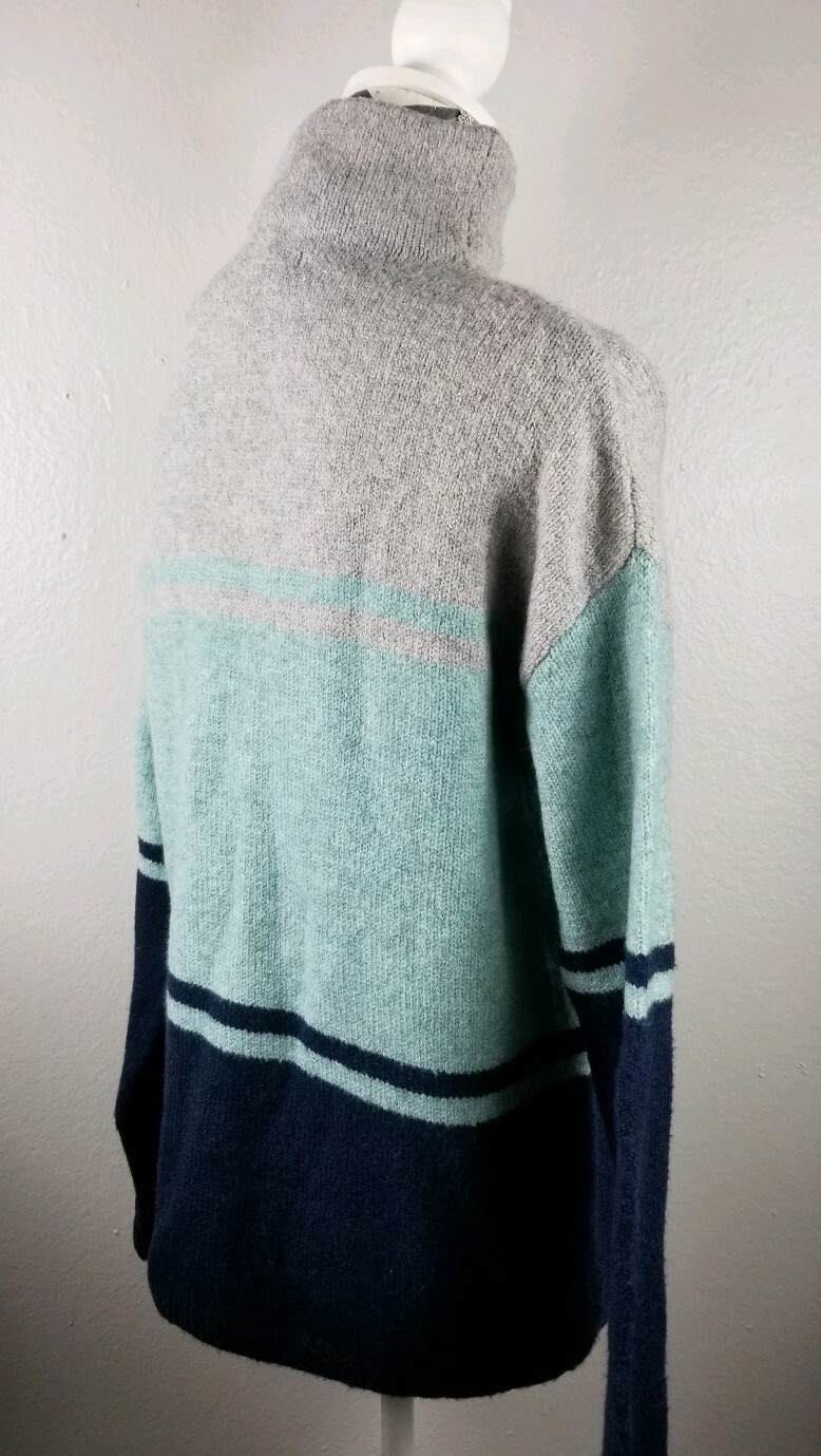 C&C California Sz M High-Neck Pullover Sweater Stripe Gray Blue Colorblock