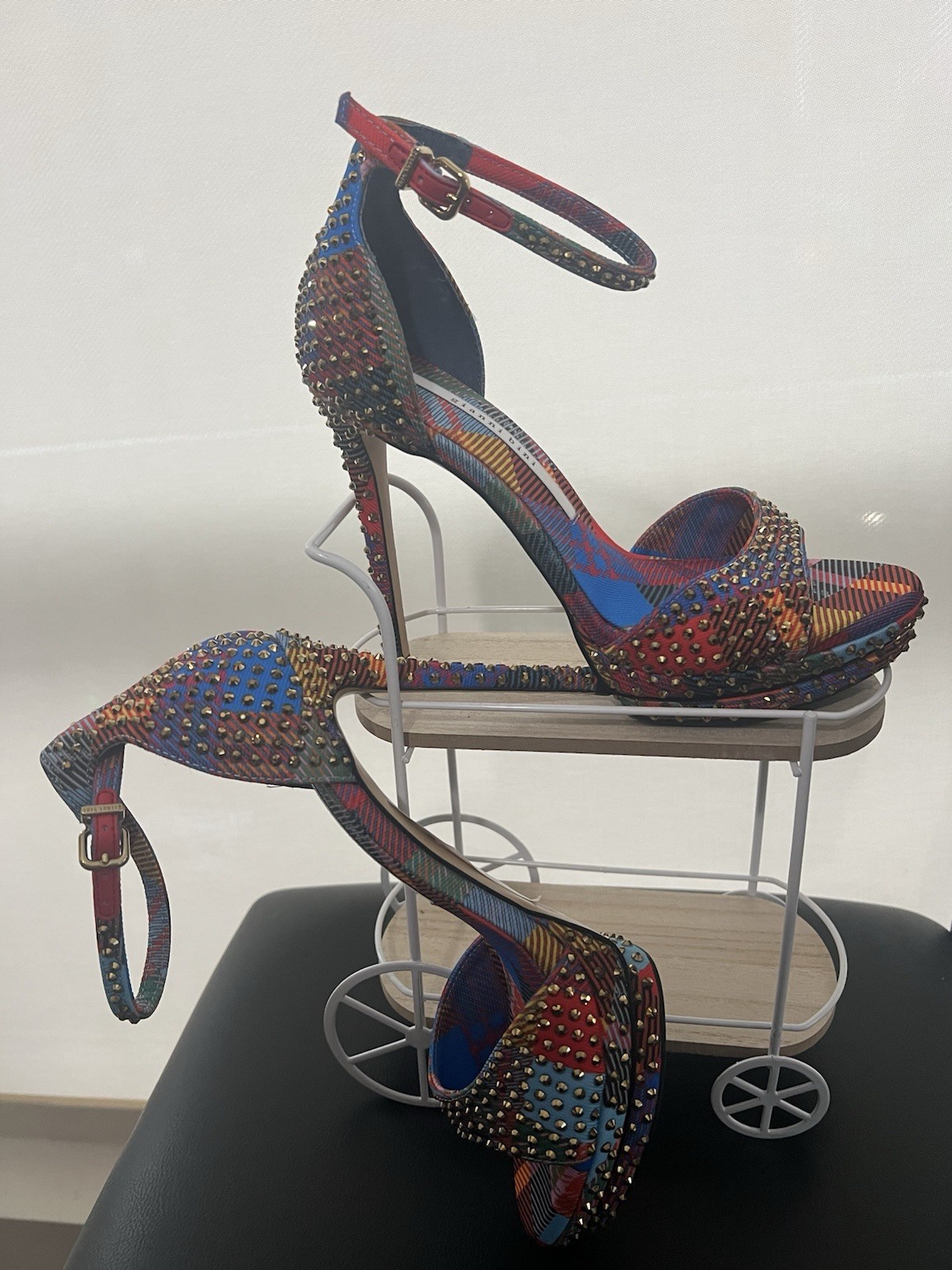 Giani Bernini Women’s Multicolor Plaid Studded Platform Ankle Strap Heels
