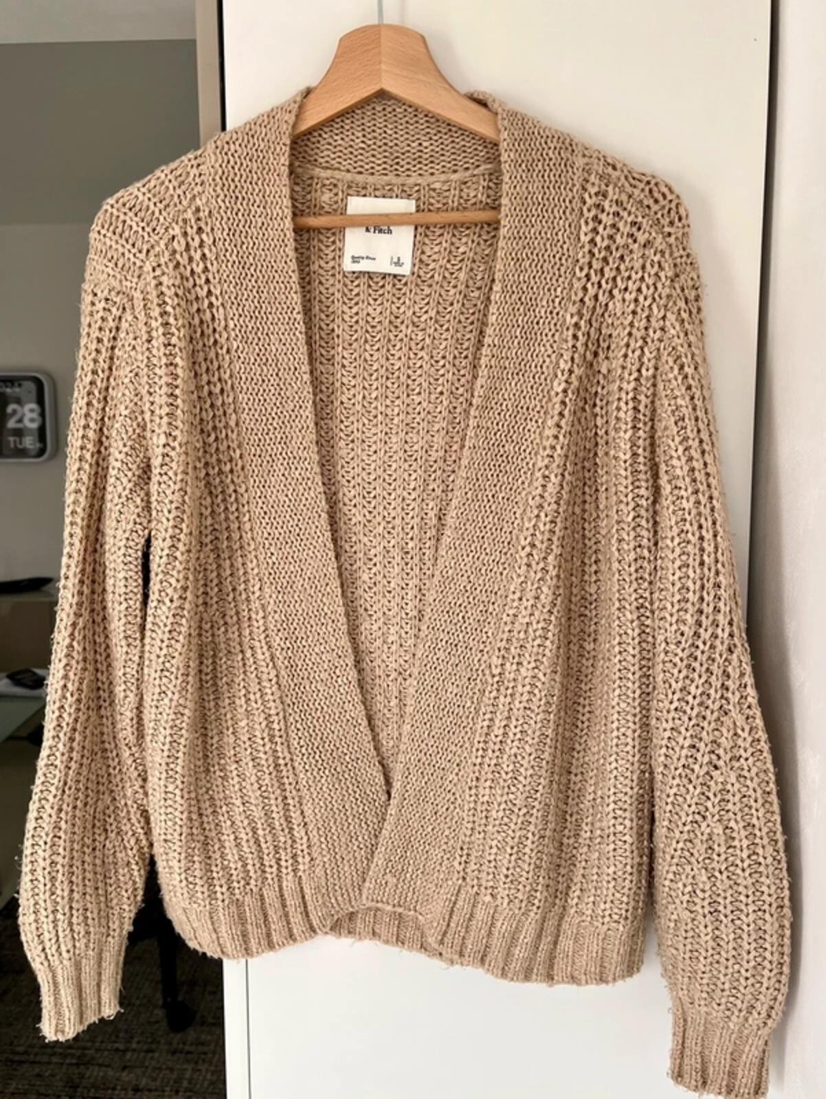 Abercrombie & Fitch Oatmeal Beige Chunky Knit Cardigan Small UK 8 10 Open Front