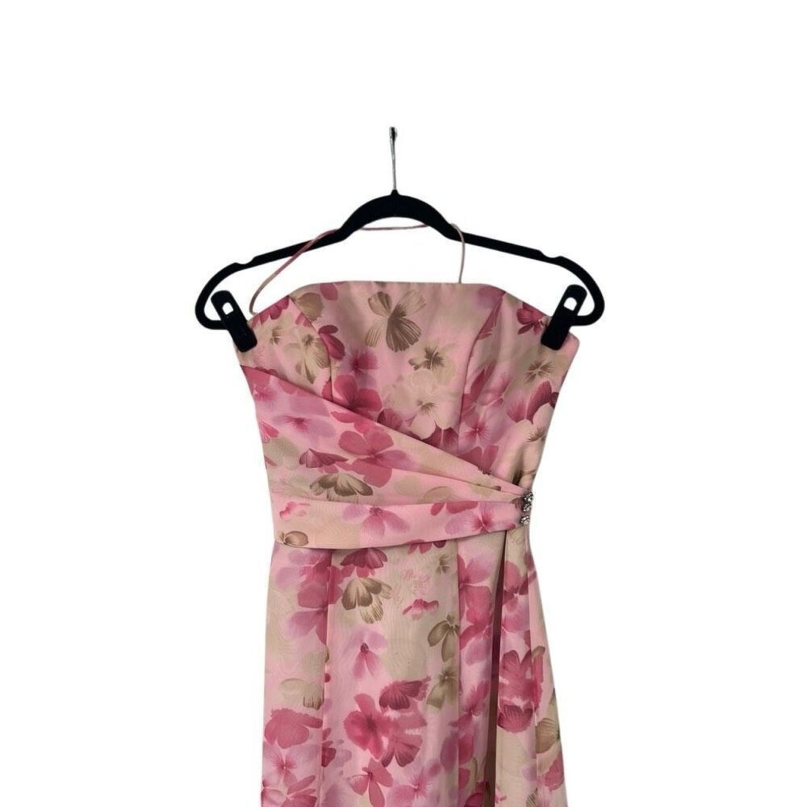 1990’s Pink Floral Mori Lee Prom Evening Gown Neck Strap‎ Formal Spring Valentin