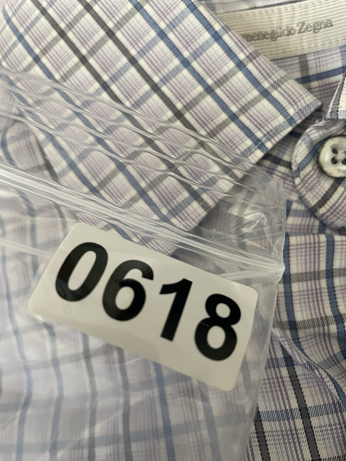 Ermenegildo Zegna Lavender Blue Checked Recent Mens Button Front Size L