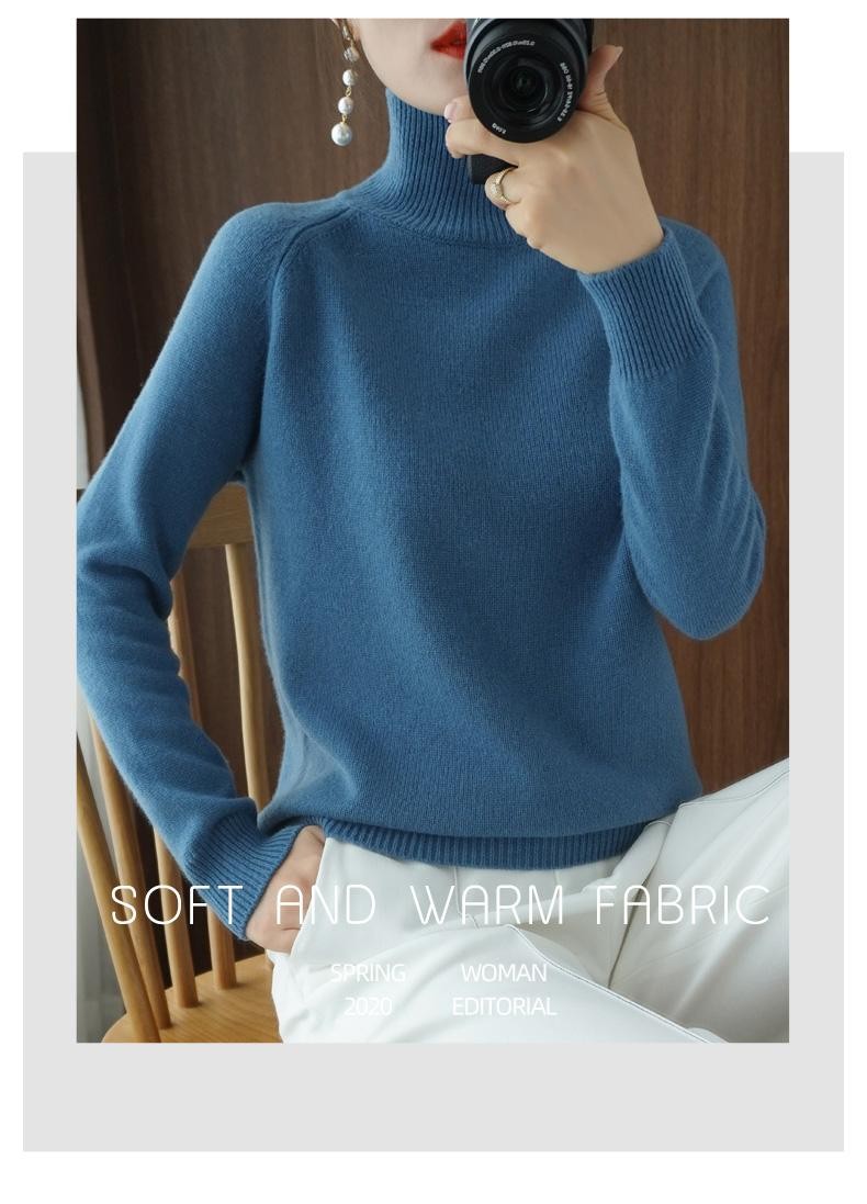 Women Merino Wool Sweater Mock Neck Cashmere Knit Winter Soft Top