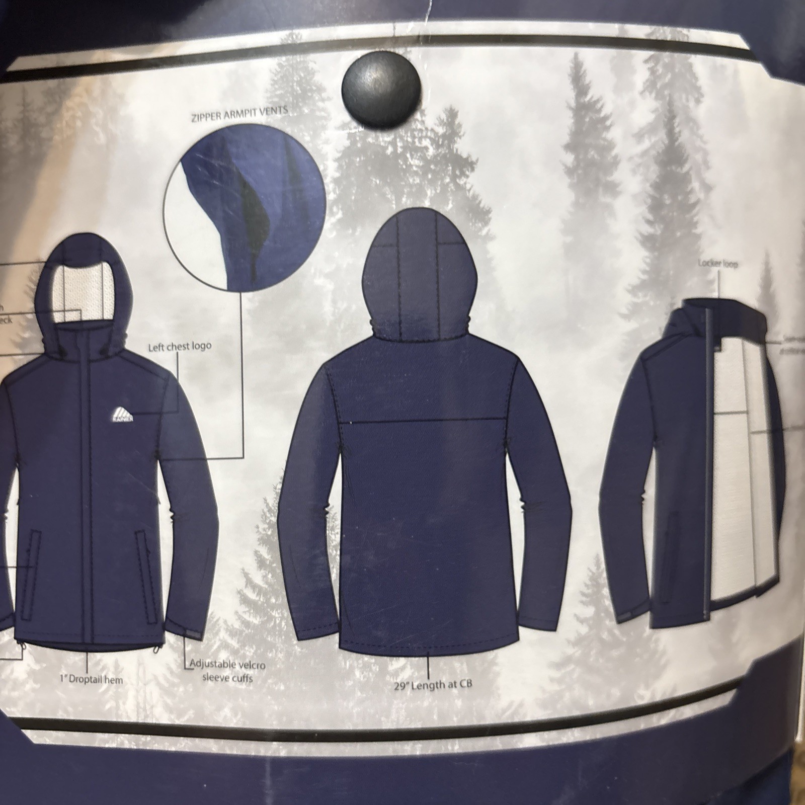 NEW Men’s Rainier Essential Raincoat Jacket Navy Blue w/Hood Size: X-Large