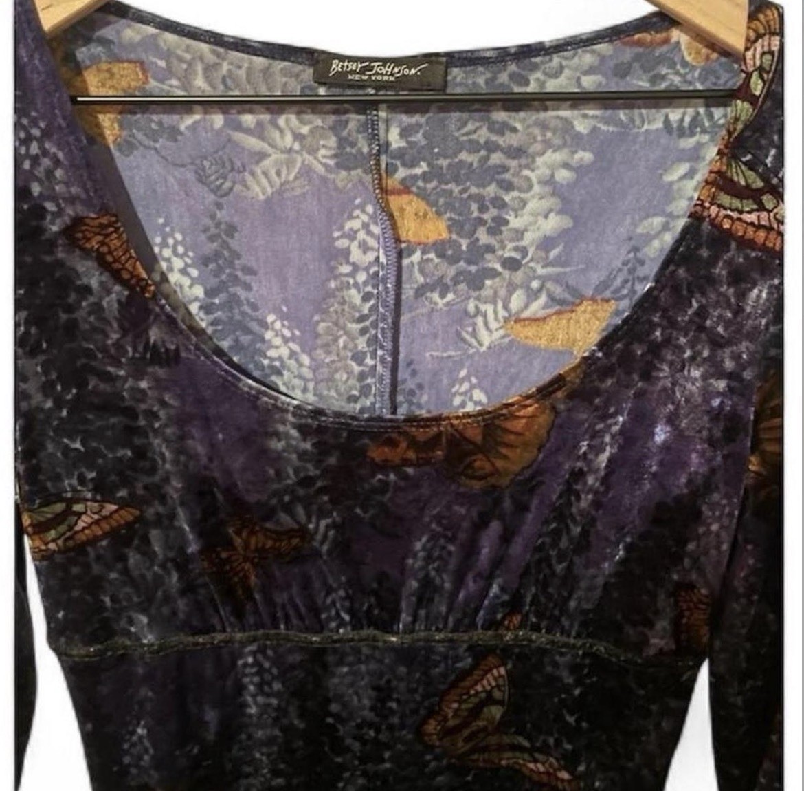 90s Betsey Johnson Blue-Purple with Velvet Butterfly Print