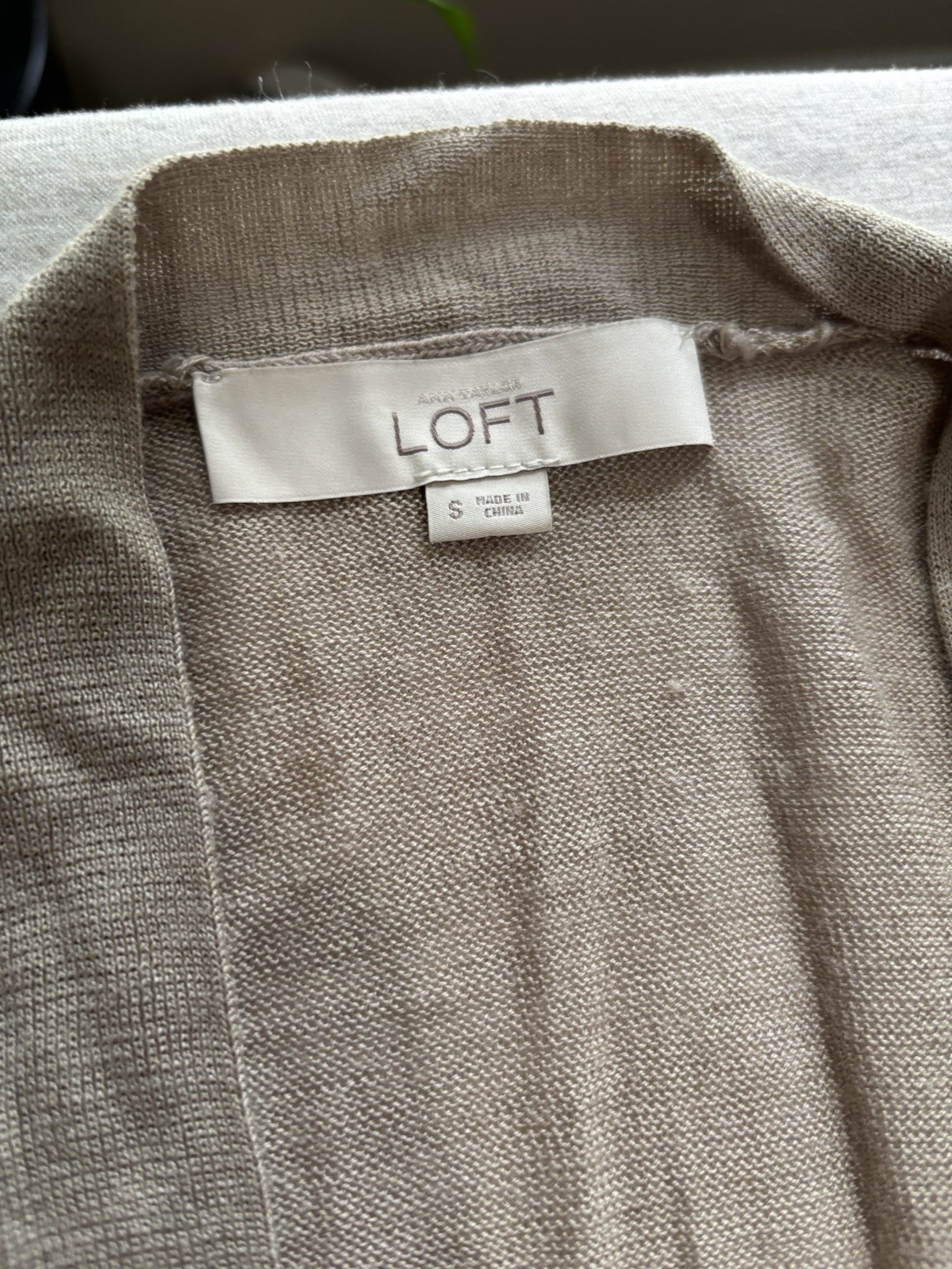 LOFT Sheer Ramie Blend Open Front Cardigan Beige Taupe Size Small