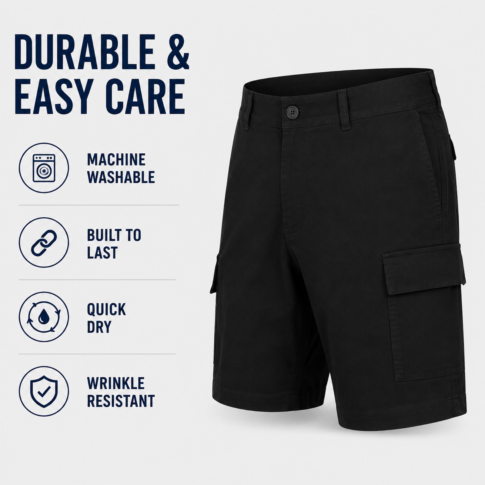 Men’s Super Stretch Cargo Shorts with Button Closure and Zipper Pockets (30-42)