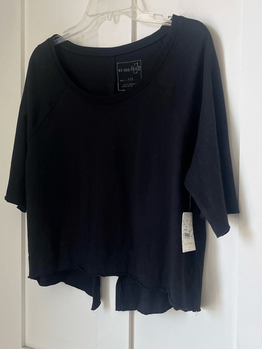 NWT Free People We The Free Black Split Back Oversized Sweatshirt Boho Top Large