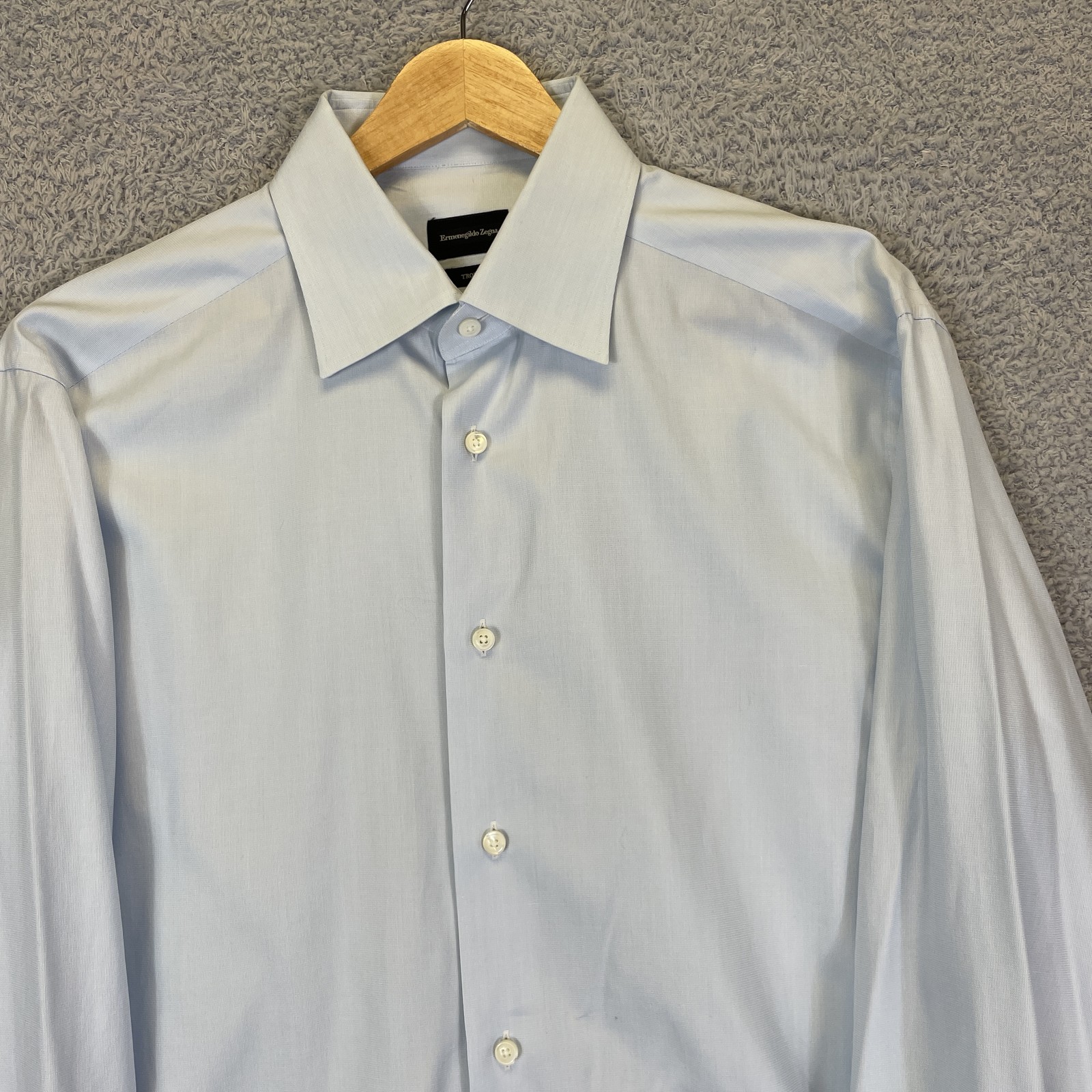 Zegna Men’s Trofeo Button-up Dress Shirt Size 41/16 Blue Long Sleeve Classic