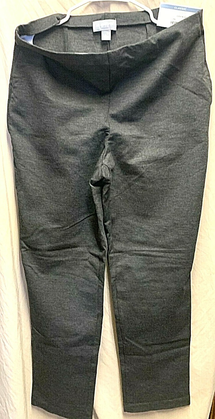 Liz Claiborne Woman’s Slimming Pants Charcoal Heather Large Rayon Nylon Spandex