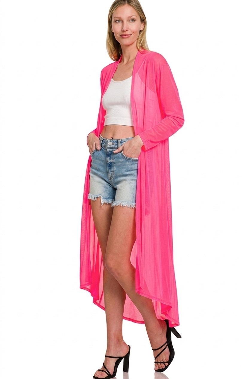 Zenana Mesh Open Front Cardigan – Fuchsia – Small