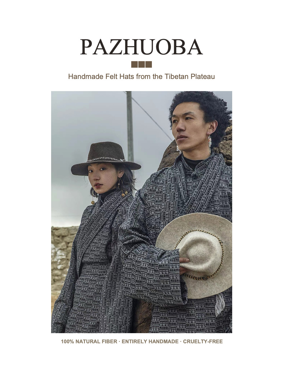 100% Handmade Tibetan Yak & Wool Felt Fedora Artisan Cooperative Sustainable
