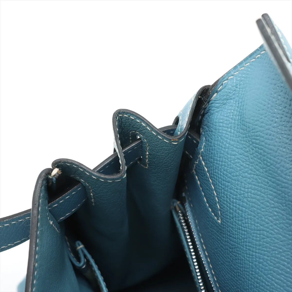 Hermès Kelly 28 Le Tournay Cushbell Blue Jean Silver Metal Fittings □C: 1999