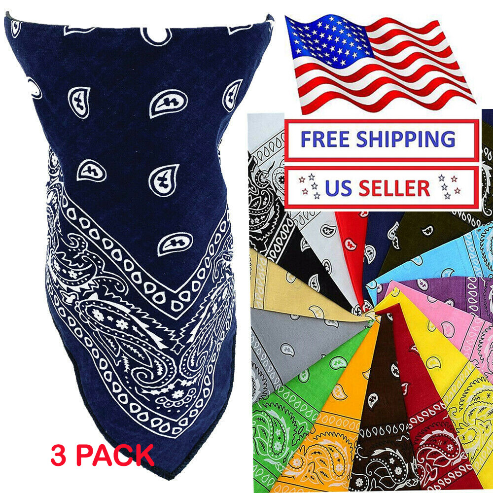 LOT OF 3,5,12 – Bandanas 100% Cotton,Double Side Pasley Design Headwrap 21 X 21″