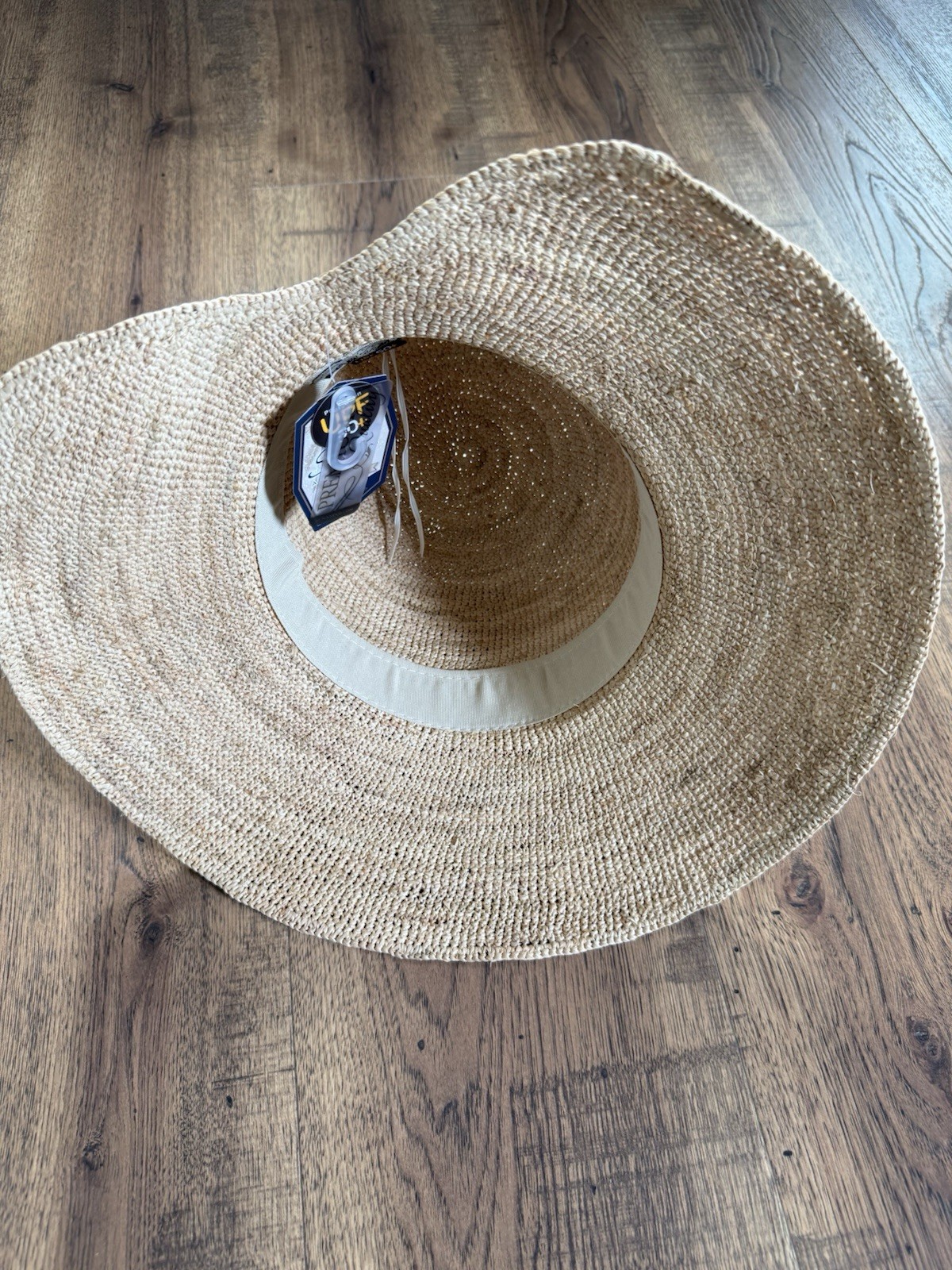 Sun ‘n’ sand Beige Straw Sun Hat Wide Brim UPF 50+ Bow Shell Accent