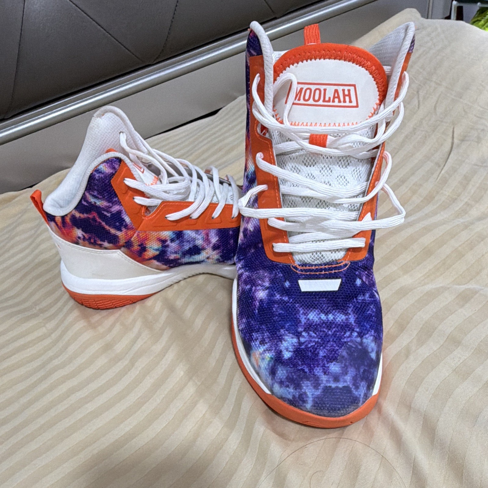 NOOLAH Men’s Mid Top Lace-Up Athletic Sneakers Tie-Dye Purple Orange White