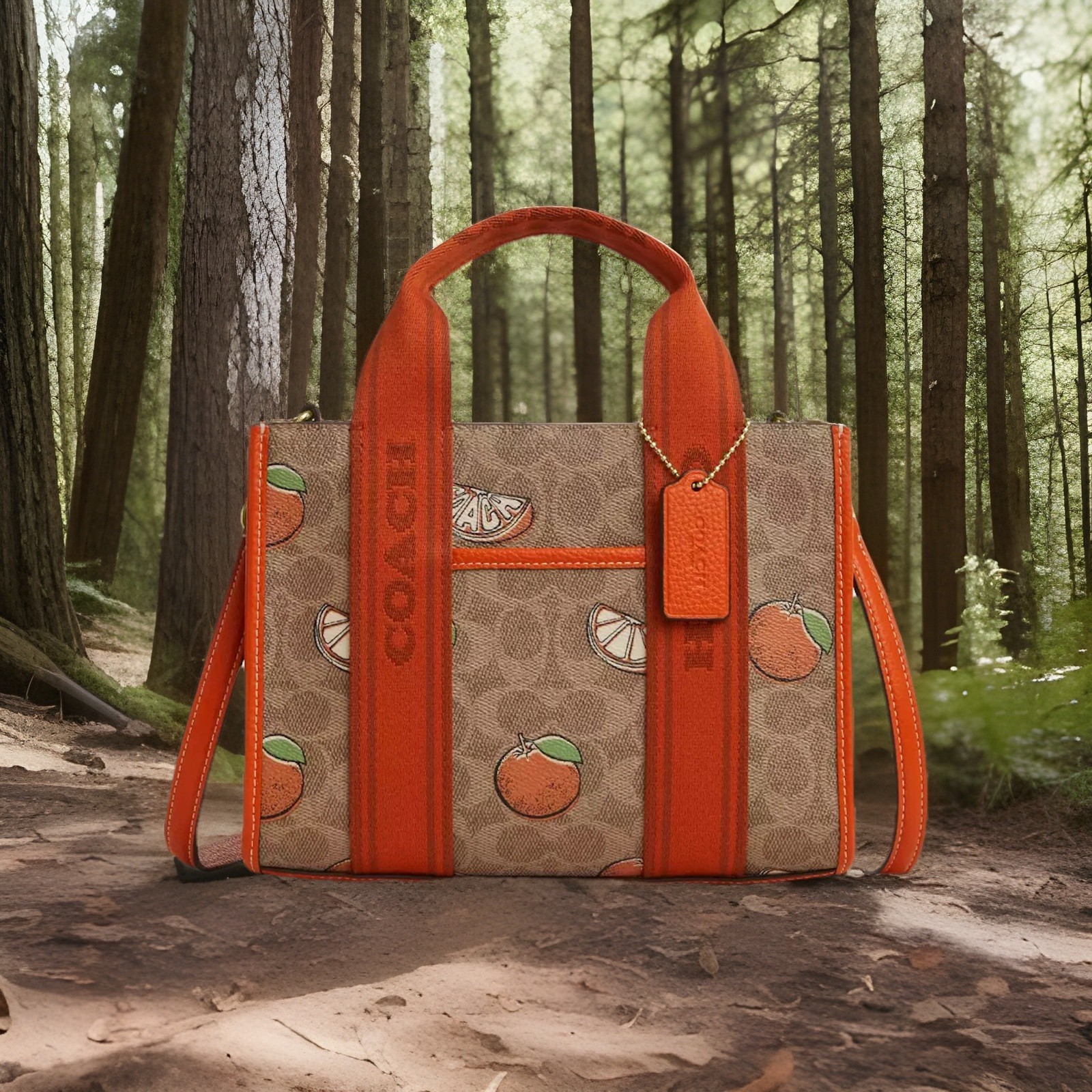 NWT Authentic COACH Smith Tote 24 In Signature Canvas With Orange Print CAR81