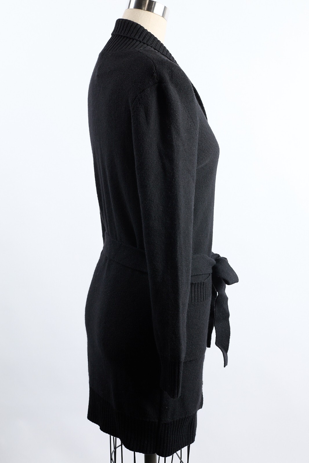 turn-down collar long-sleeve button long cardigan with a belt | 100% Cashmere