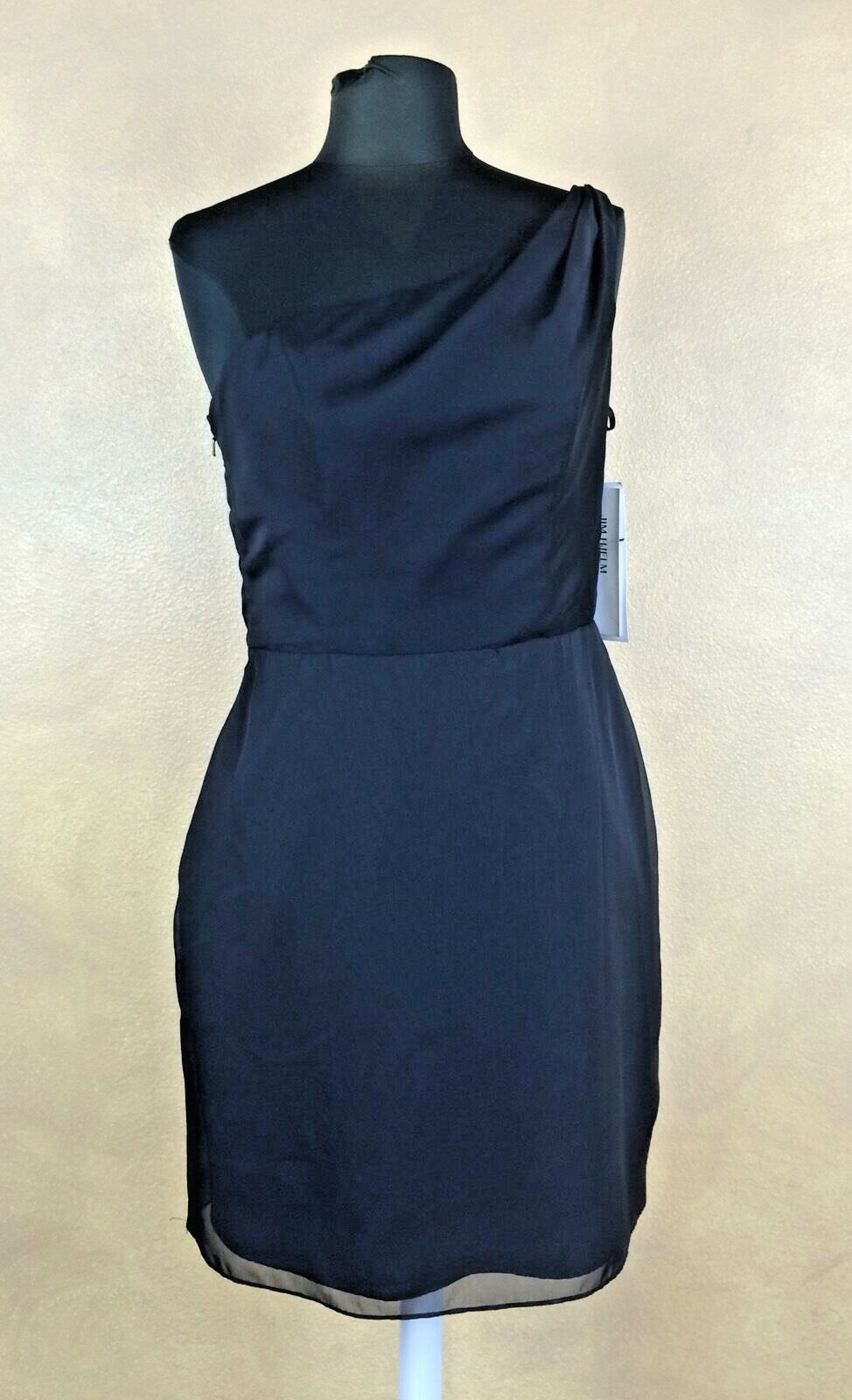 Jim HJelm One Shoulder Chiffon Prom Cocktail Party Black Dress $286 retail NWT