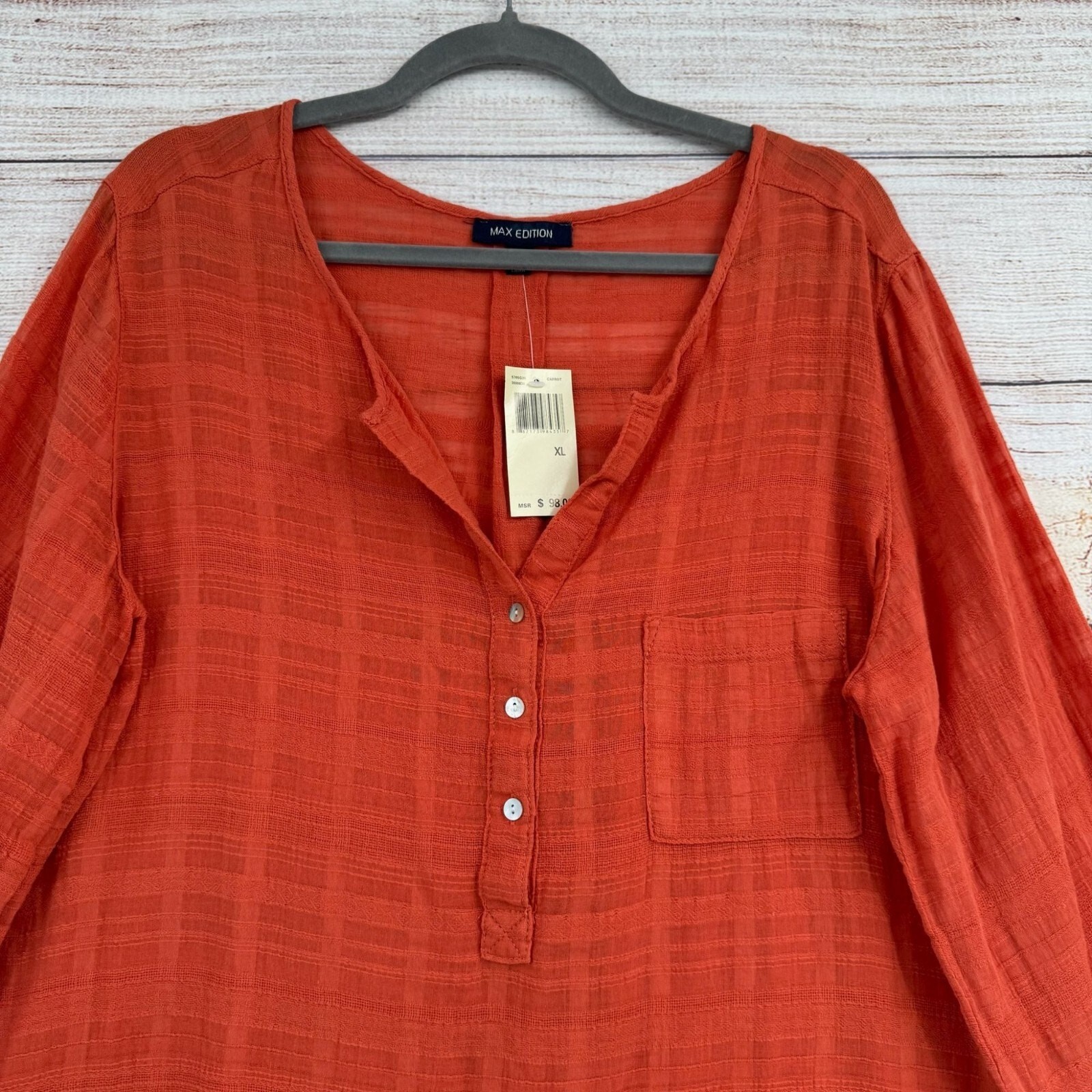 Max Edition Semi Sheer V-Neck Tunic Blouse Women’s Size XL Red/Pink NEW