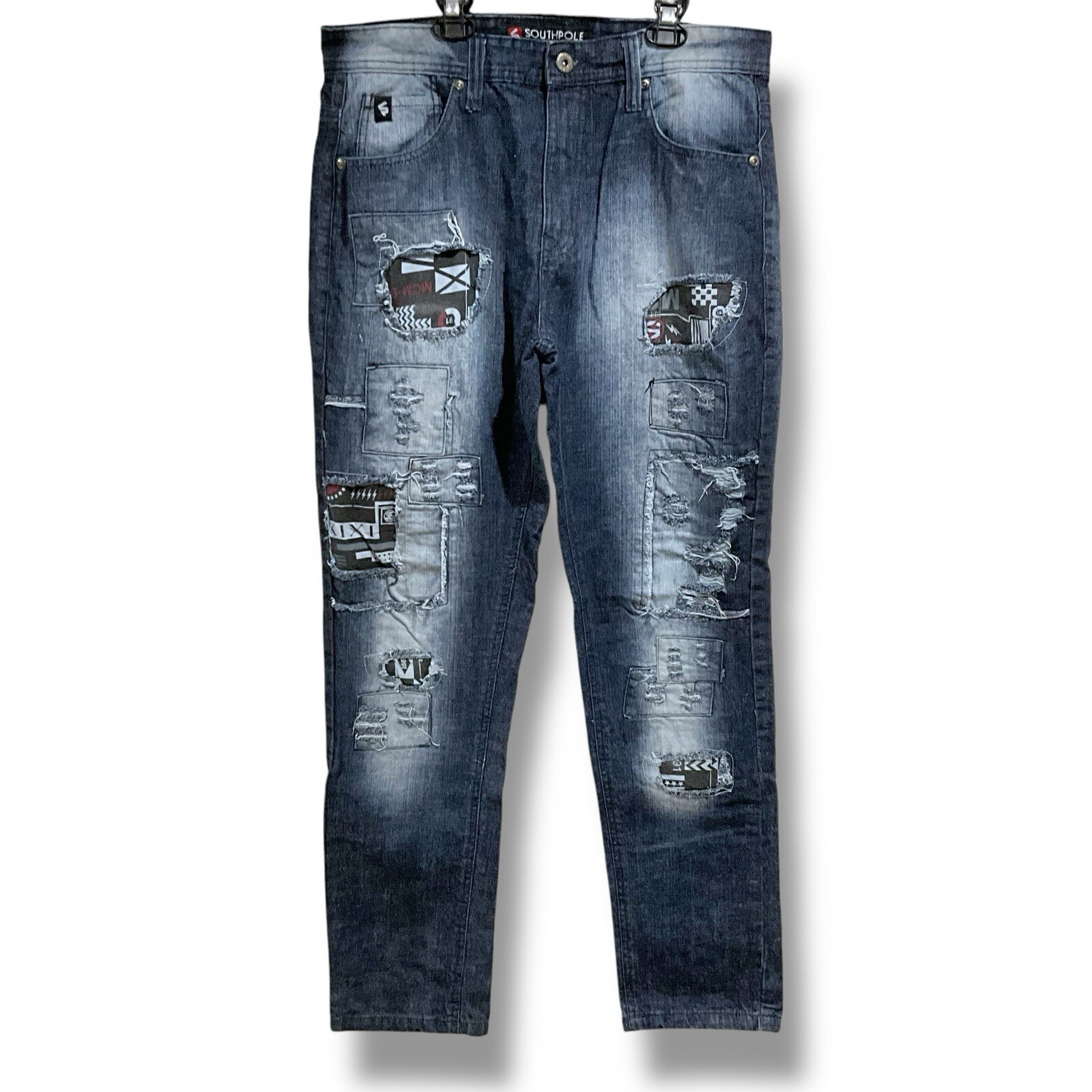 Southpole Jeans Men’s 34/32 Blue Skater Patchwork 90s Y2K Retro Grunge Hip Hop