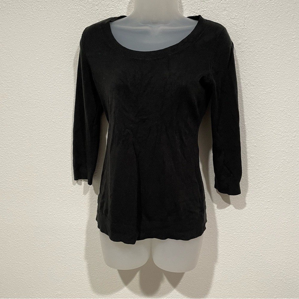 new york & co black scoop neck knit long sleeve blouse top shirt