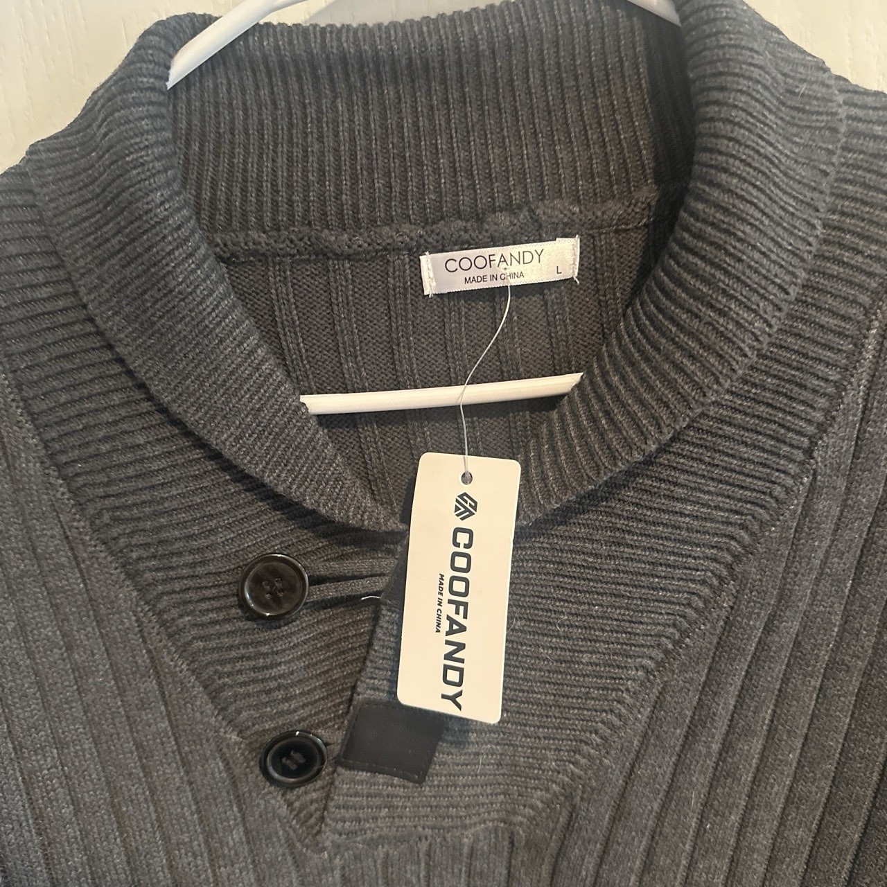 Cofandy Men’s Dark Grey Sweater With Buttons