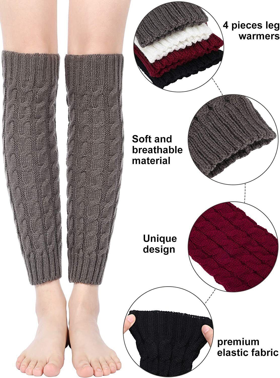 Women Crochet Knit Ribbed Leg Warmers Solid Knee High Winter Boot Wool Sock Long