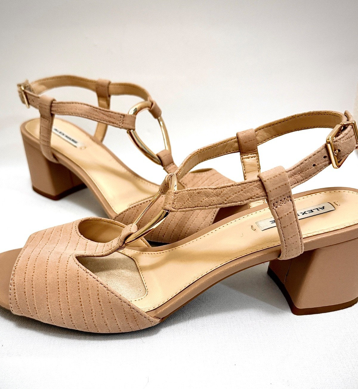 Alex Marie Tan Suede Slingback Sandals 2″ Heel Buckle Strap Open Toe Size 8.5M