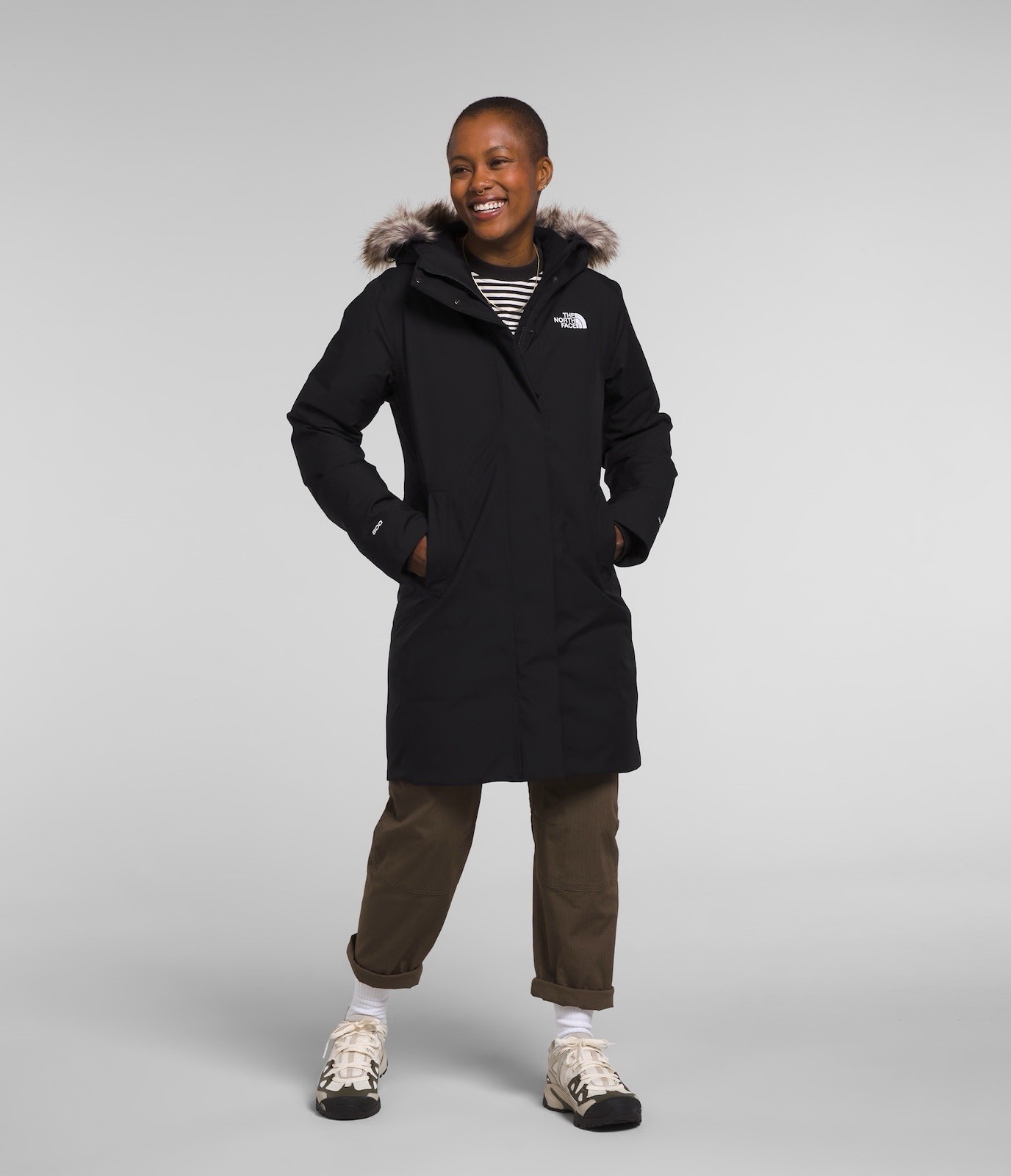 The North Face Women’s Arctic Parka with Faux Fur Hood Trim In Black Small