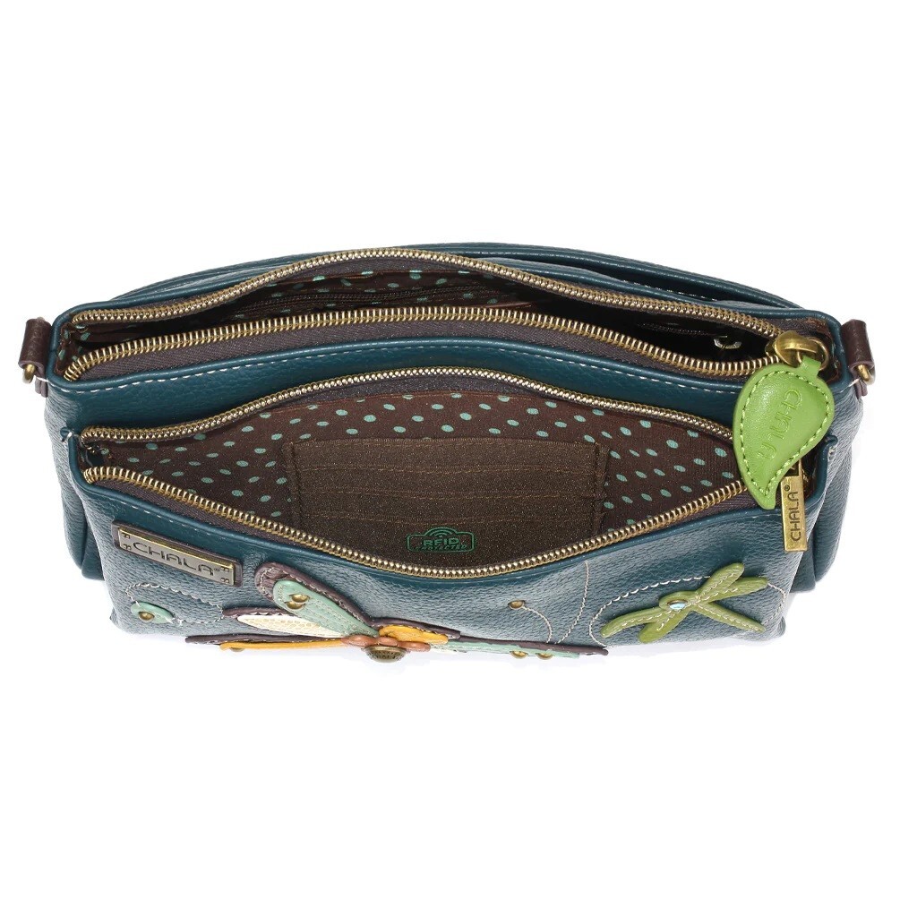 Chala Dragonfly Deluxe Crossbody RFID Protected Vegan Leather Bag Turquoise NWT