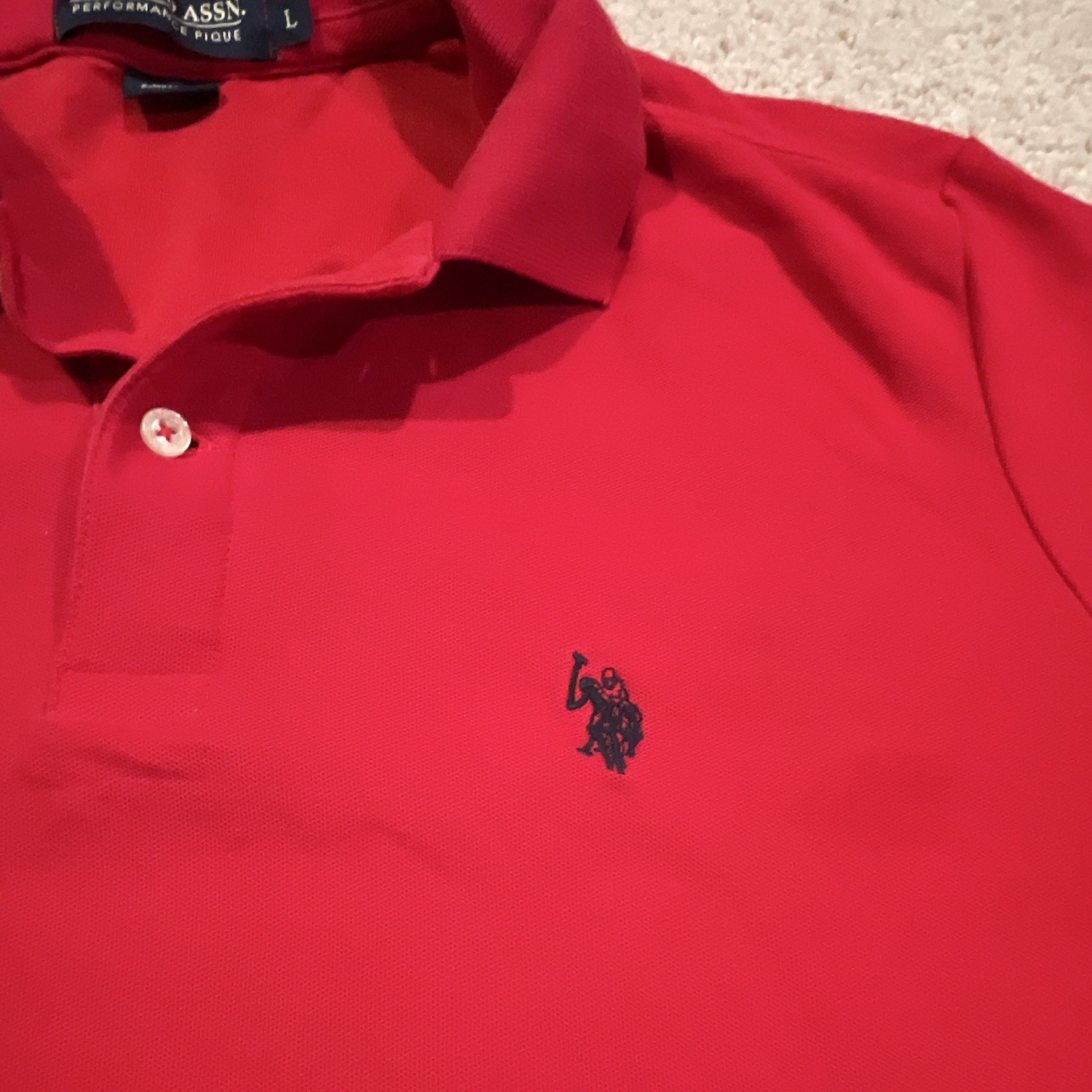 U.S. Polo Assn. Performance Pique Men’s L Polo Red Solid SS Logo Button