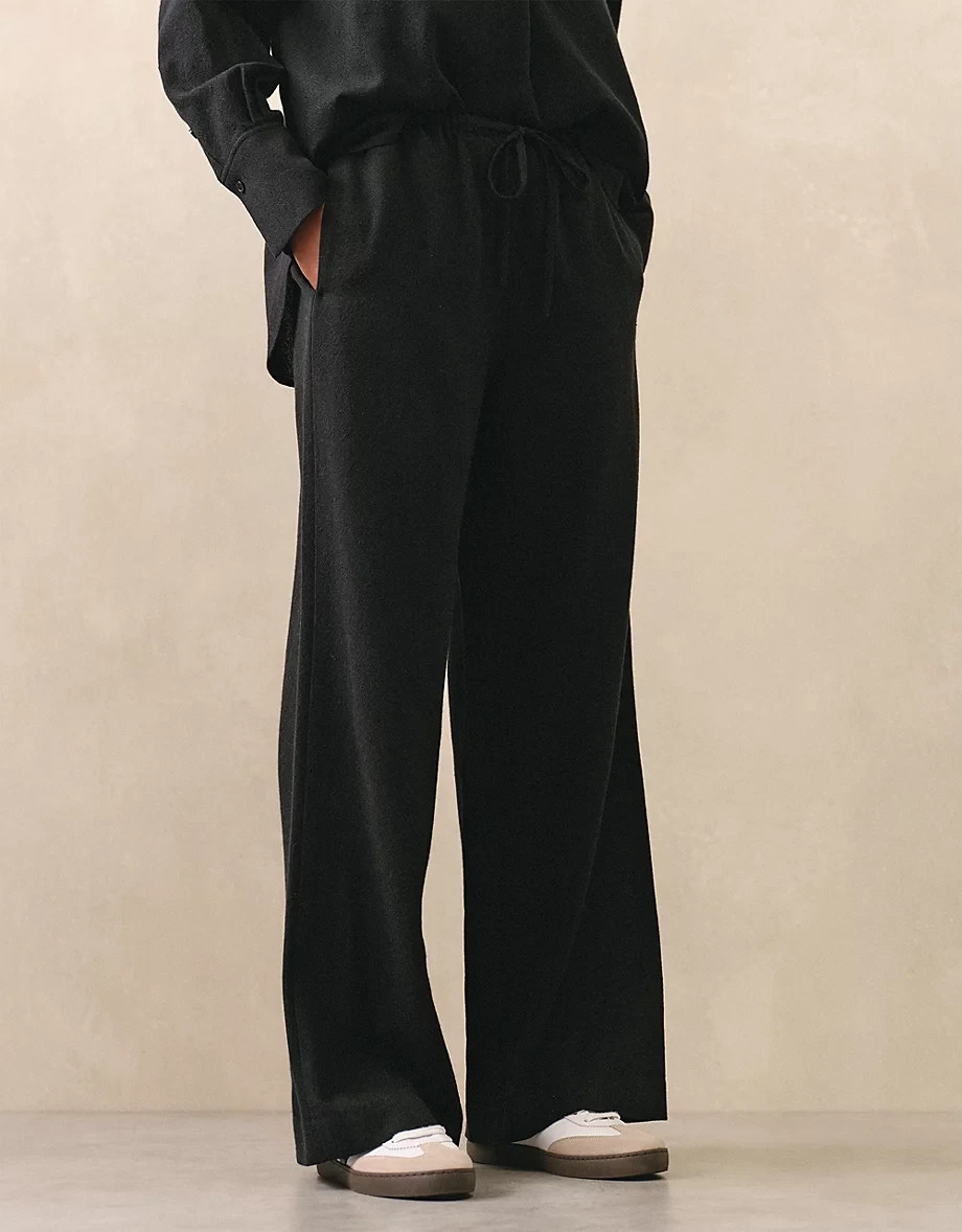 NWT THE WHITE COMPANY Wool-Viscose Gauze Wide Leg Trousers – Black -Small