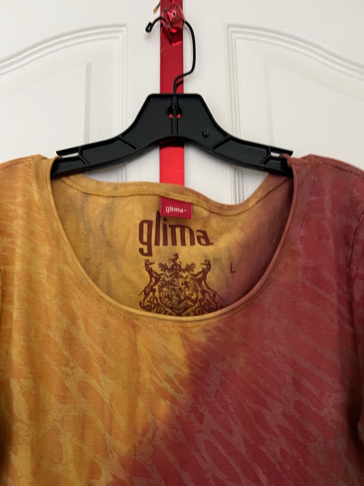 NWT Glima Tee Top Tie Blouse Dye 100% Cotton Yellow Red Sz Large Juniors