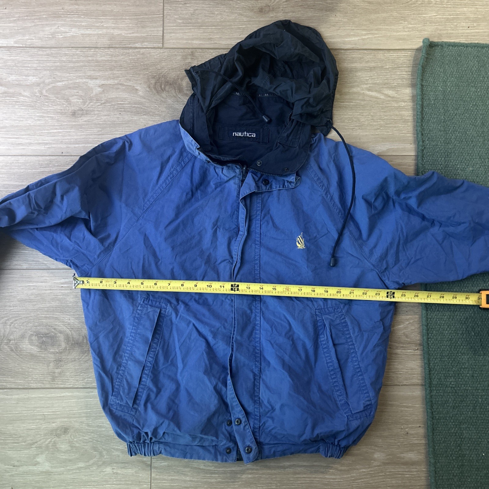 VTG Nautica Reversible Jacket Men’s XL Navy Blue Full Zip Yellow White Hood