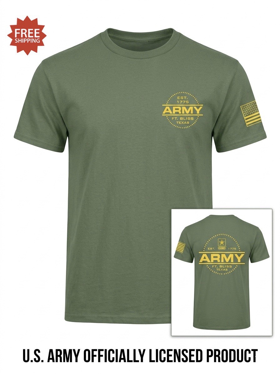 “United States Army Ft Bliss, TX 1775” Double Sided Green T Shirt – Sz S – NWT!