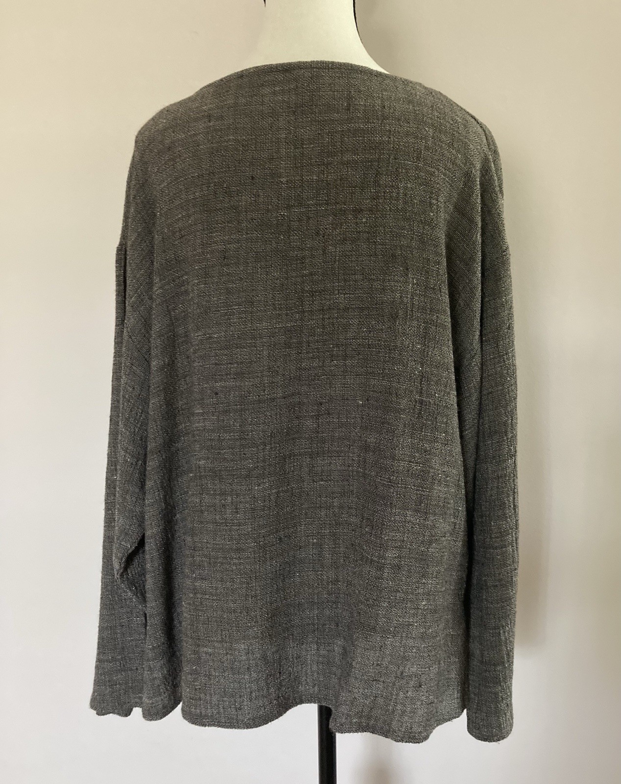 EILEEN FISHER Top Wool Viscose Blend Textured Long Sleeve Brown Oversized Sz S