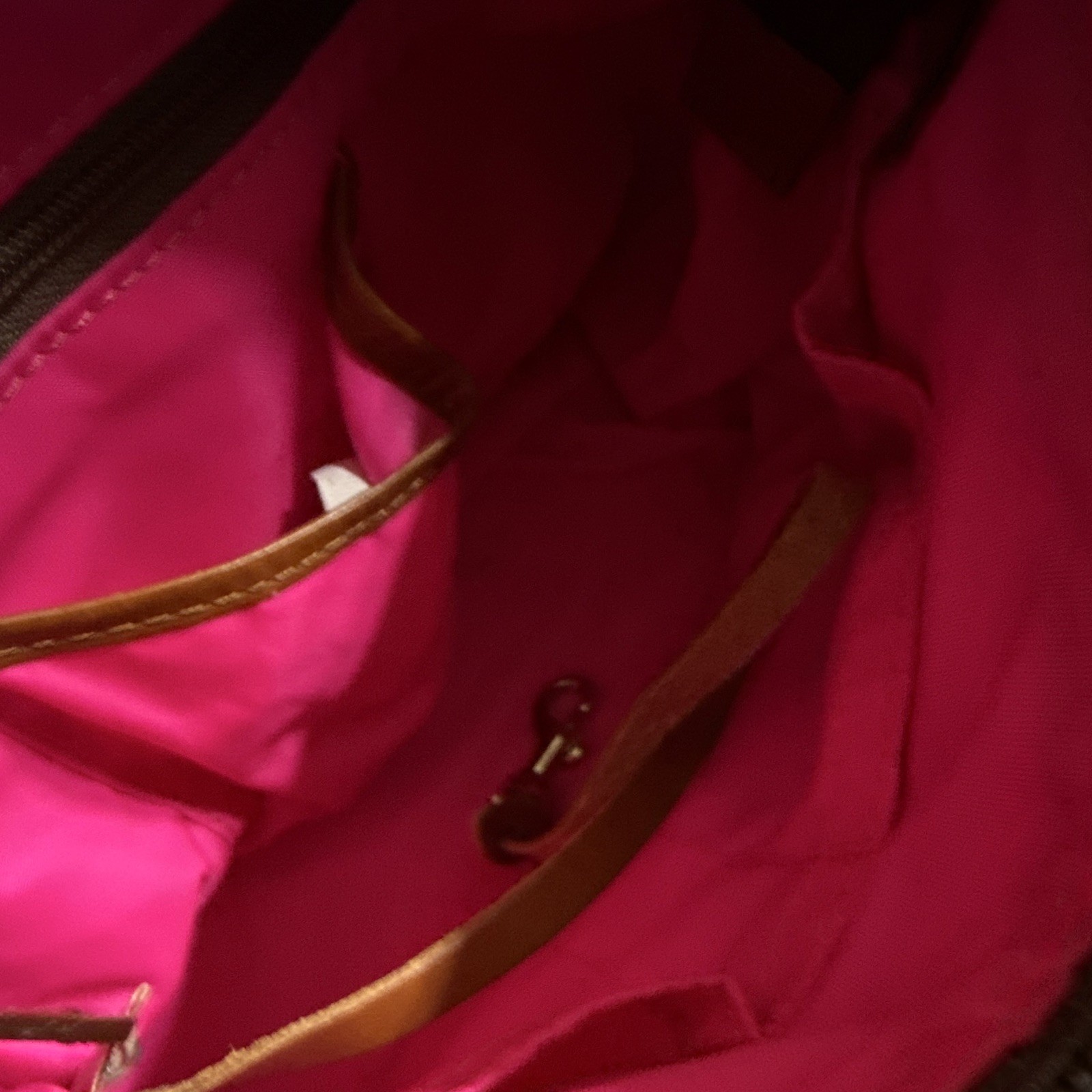 Dooney & Bourke Pink Green Logo Top Handle Zip Bag Lined Pockets Gold