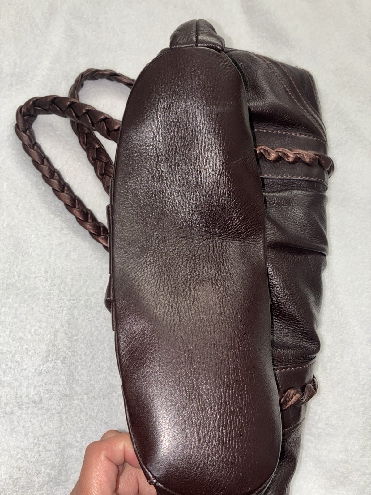 Brighton Large Brown Shoulder Bag Braided Handles Heart Charm Paisley Lining