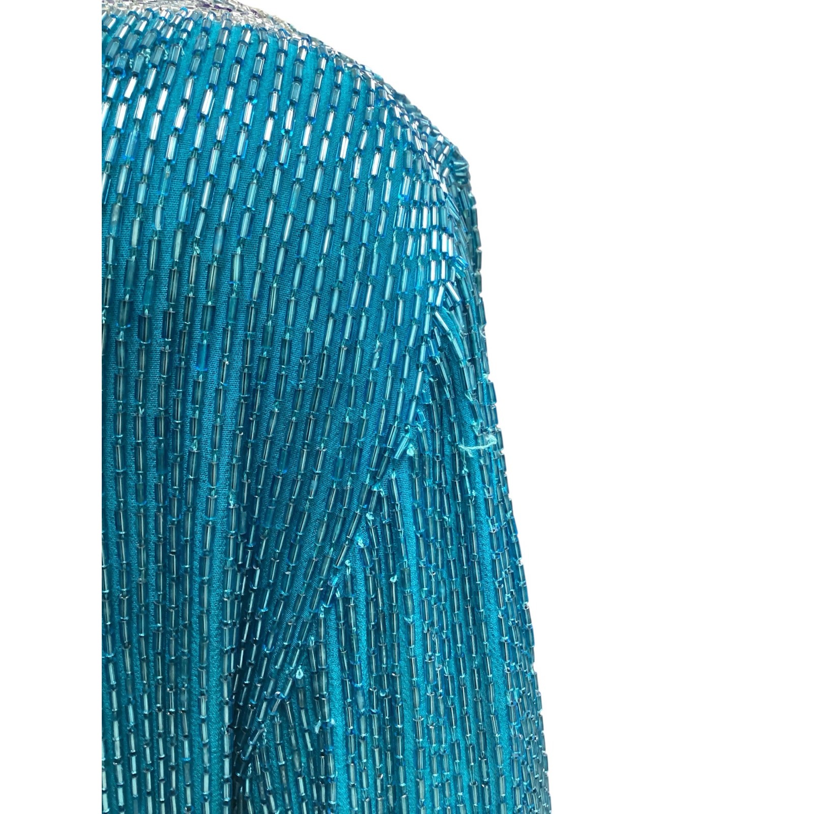 VTG Nadeem Khan For Saks Fifth Avenue Top Women’s SZ M Totally Beaded Turquoise