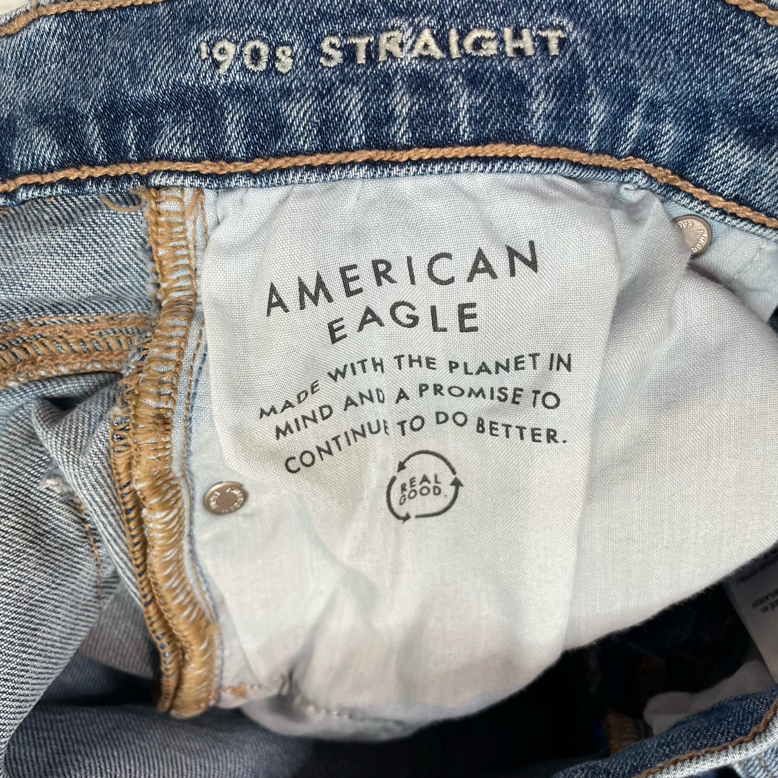 American Eagle 90s Straight Leg Crop Jeans Women’s Size 2 Long Blue Denim Loose