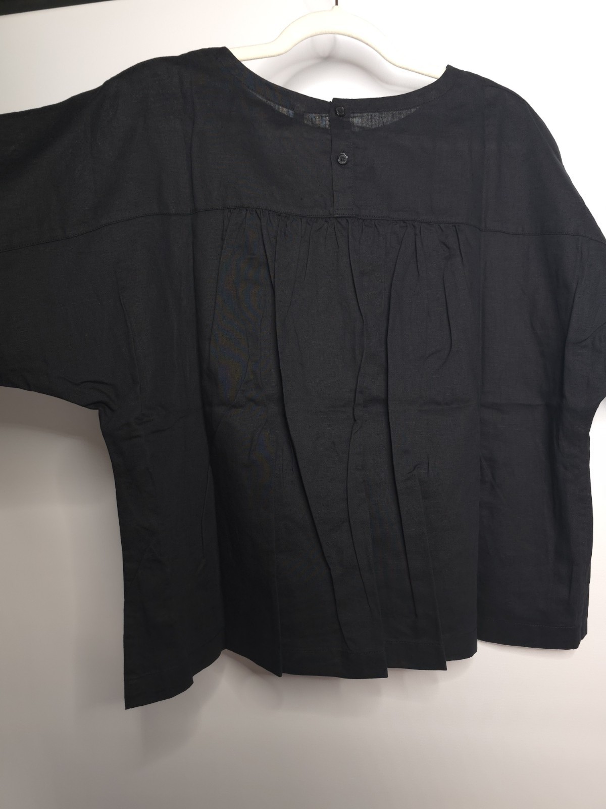 size X-Small MUJI Womens Organic Cotton Hemp Short Sleeve Blouse Black