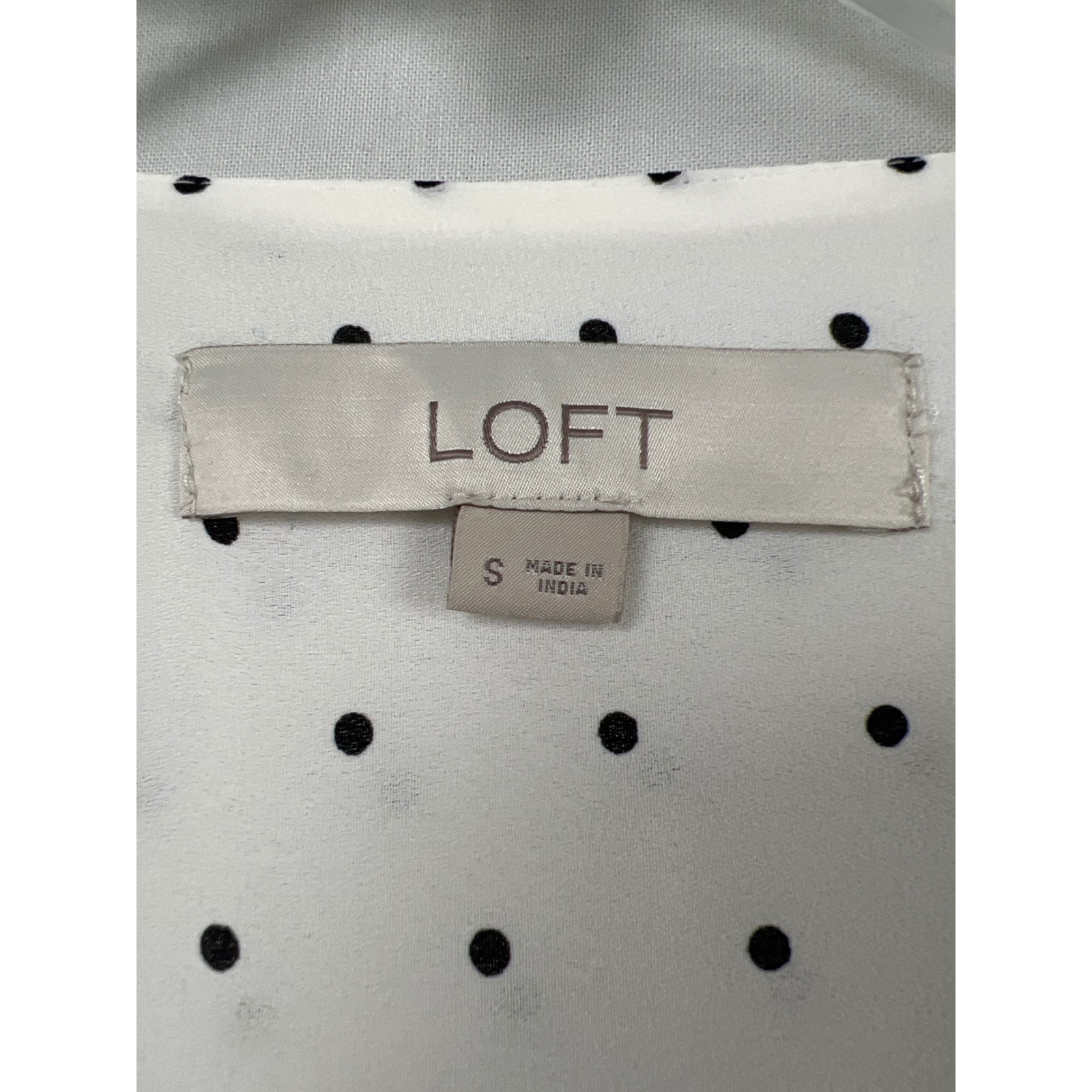 LOFT Blouse Womens Small White Polka Dot V-Neck Tie Long Sleeve Peasant Top