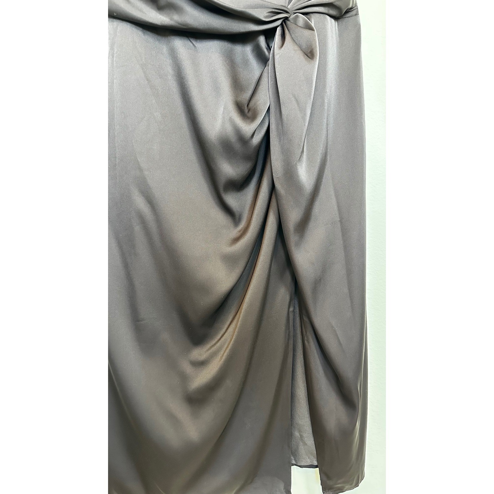 NWT Petal + Pup Satin Midi Dress High Mock Beck Brown Sleeveless Elegant Wedding