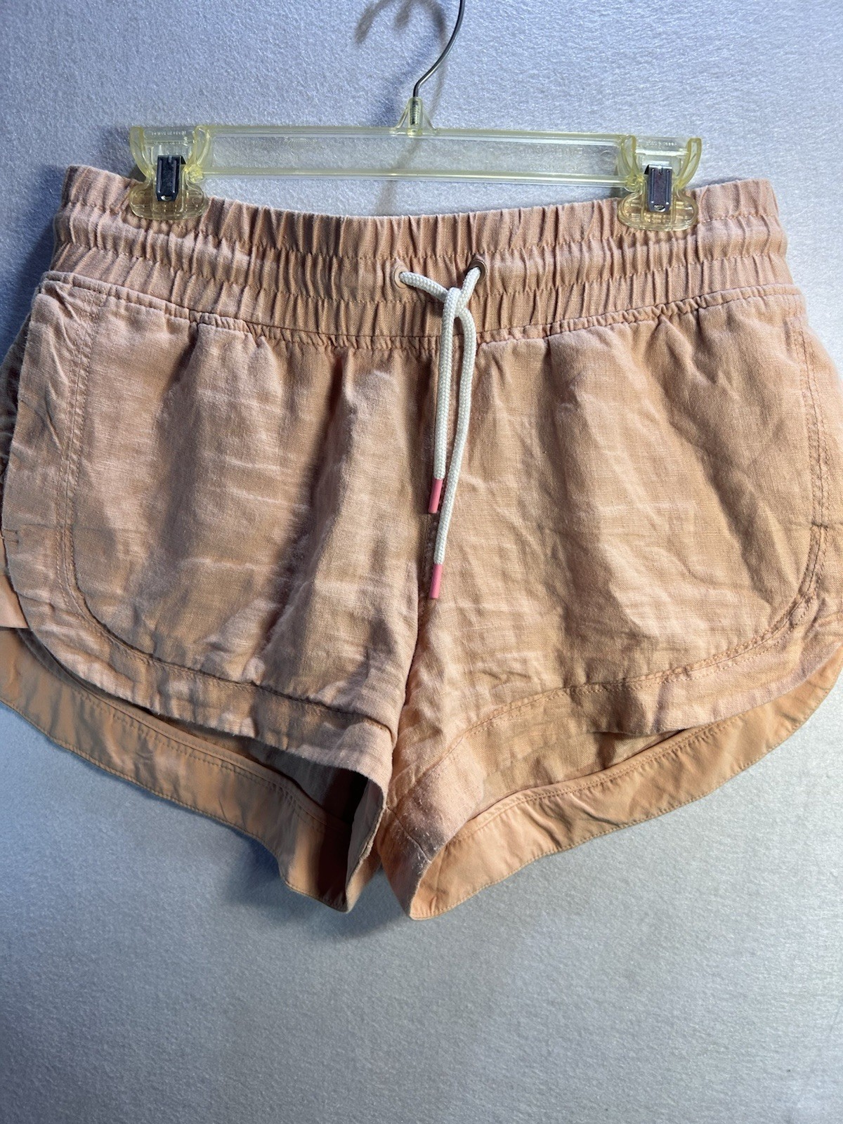 Athleta Cabo Linen Shortie Women’s Beige Drawstring Elastic Waist Shorts 8