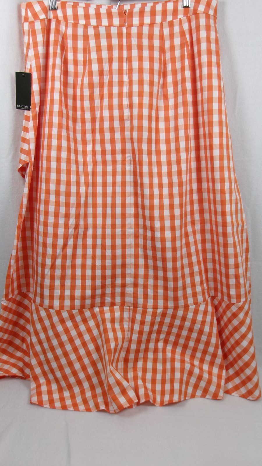 Eloquii Orange White Gingham Ruffle Skirt Size 16