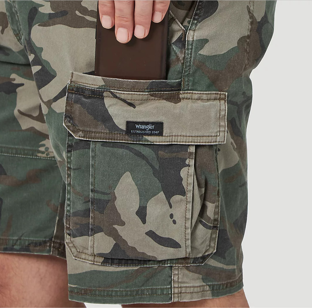 Mens Wrangler Cargo Shorts w Stretch Relaxed Fit Tech Pocket CHOOSE COLOR & SIZE